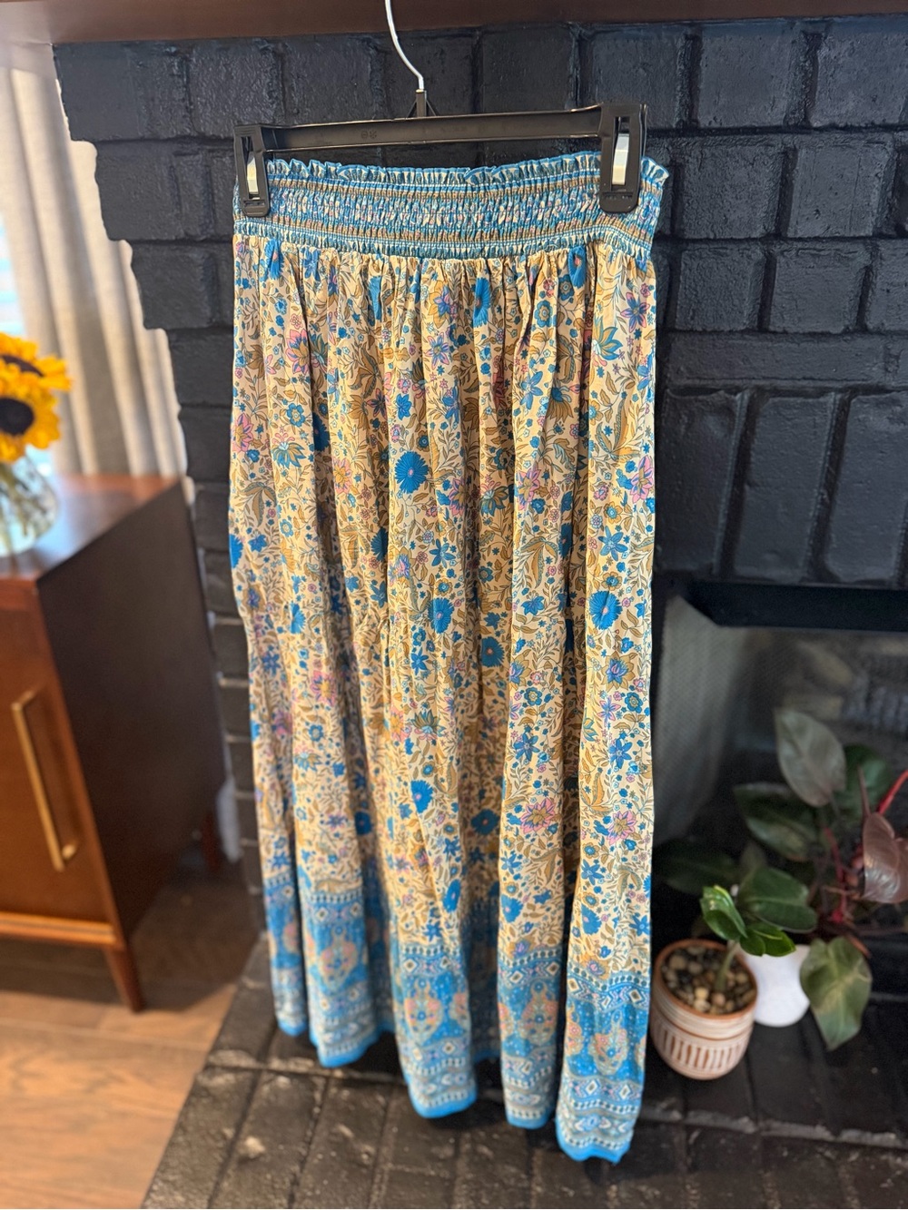NATURAL LIFE Blue and Cream Floral Boho Maxi Skirt NWOT Small Fall Skirt - Picture 2 of 5